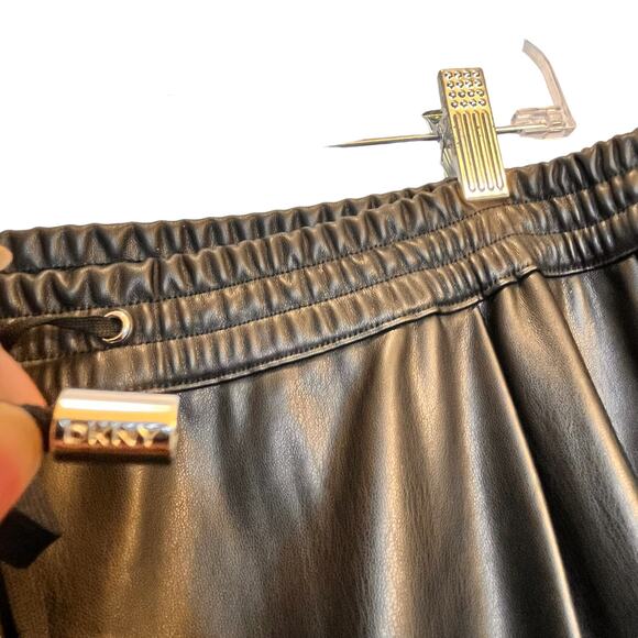 DKNY Faux Leather Black Elastic Jogger Pants Women's XL - Picture 5 of 8